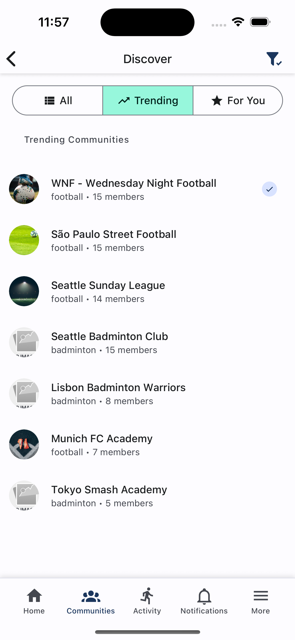 Sports communities and events